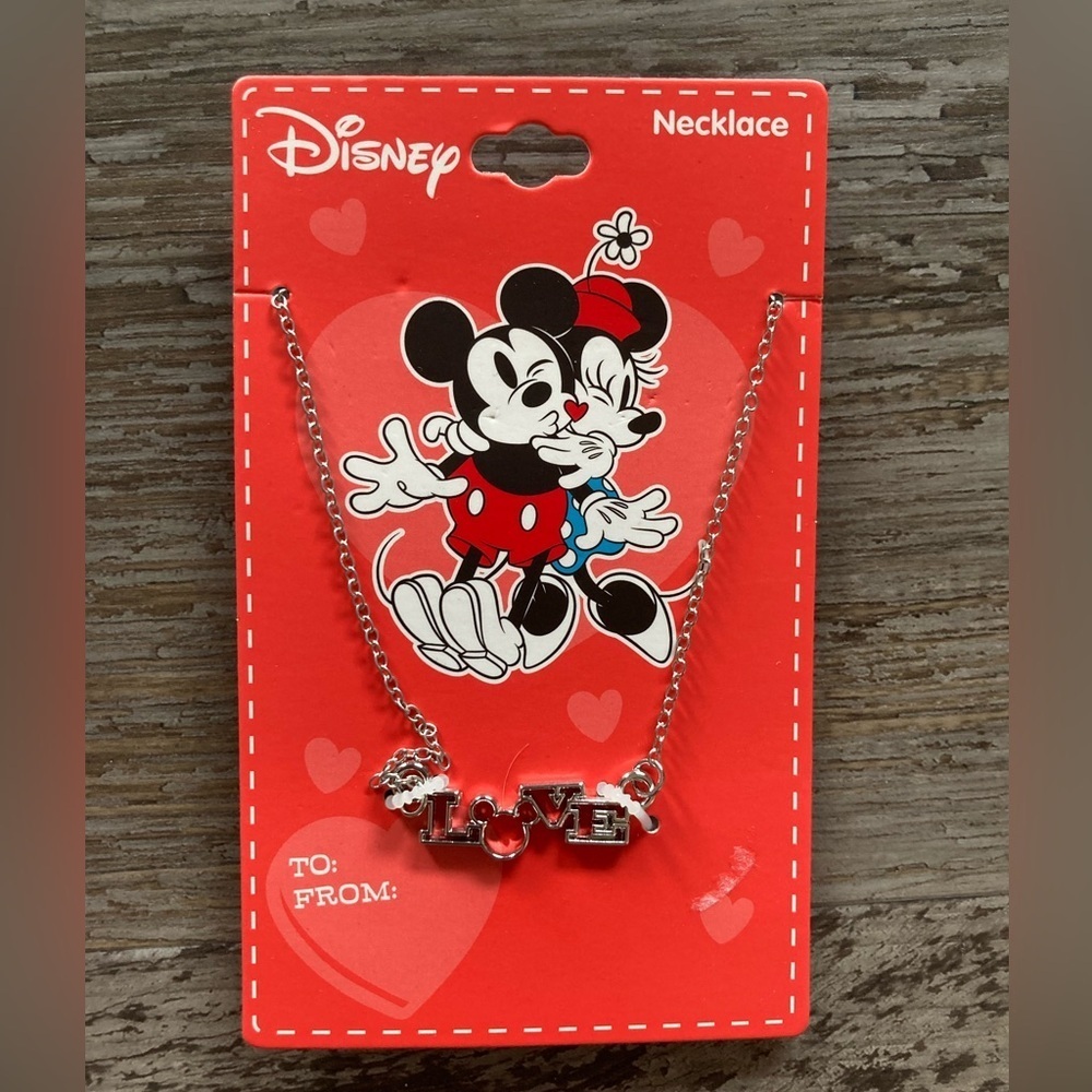 Disney LOVE Mickey Mouse Charm silver color necklace.